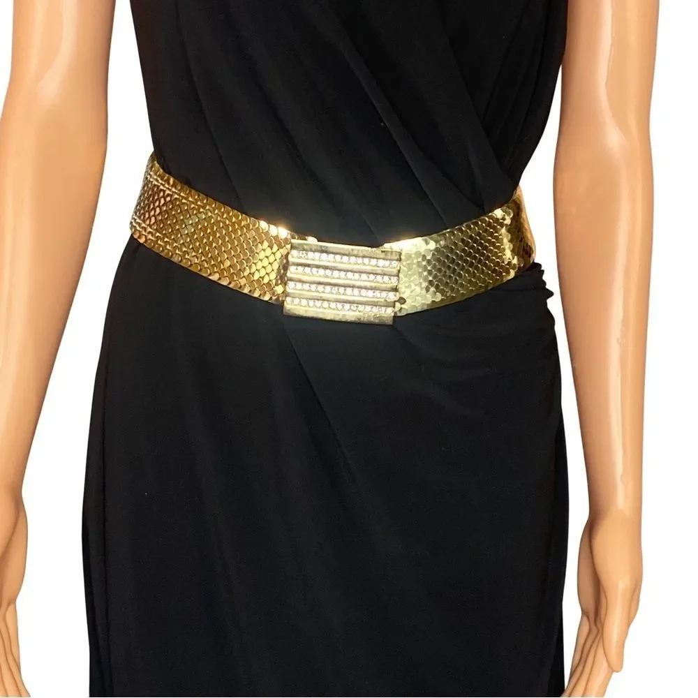 Vintage Y2K Gold Belt Stretchy Heavy Metal Grunge Revival 90s Edgy Rhinestone